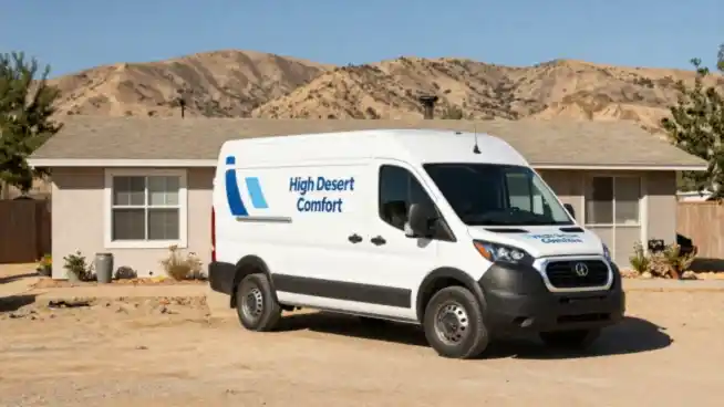 High Desert Comfort service van parked in front of a home in Kernville