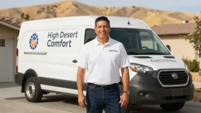 Ray Castillo, owner of High Desert Comfort, in front of his service vehicle